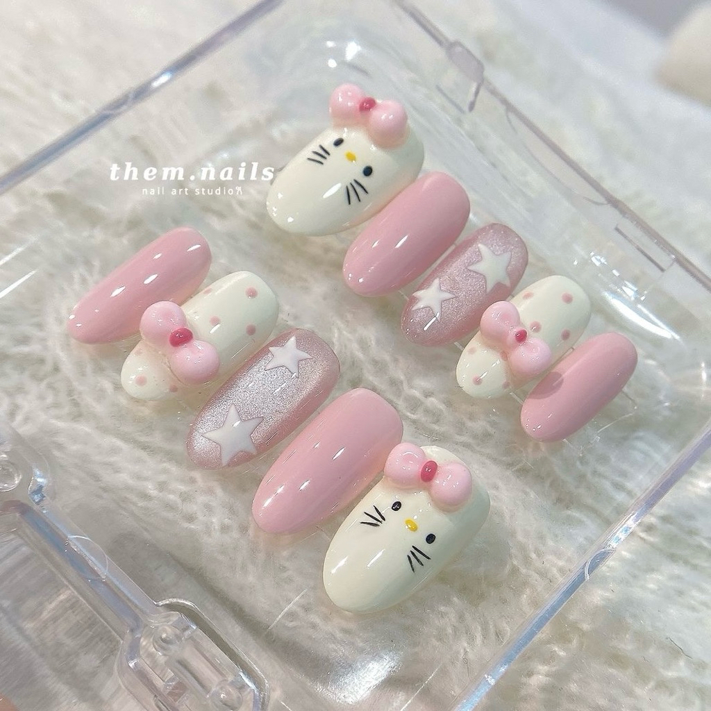 75[Toeyty]เล็บเจล คิตตี้โทสชมพูครีม ละมุนน่ารัก🐱🩷🤍