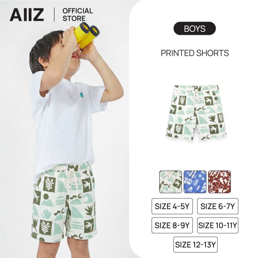AIIZ กางเกงขาสั้นเด็กผู้ชายเอวยางยืดพิมพ์ลาย AIIZ Boy's Printed Shorts