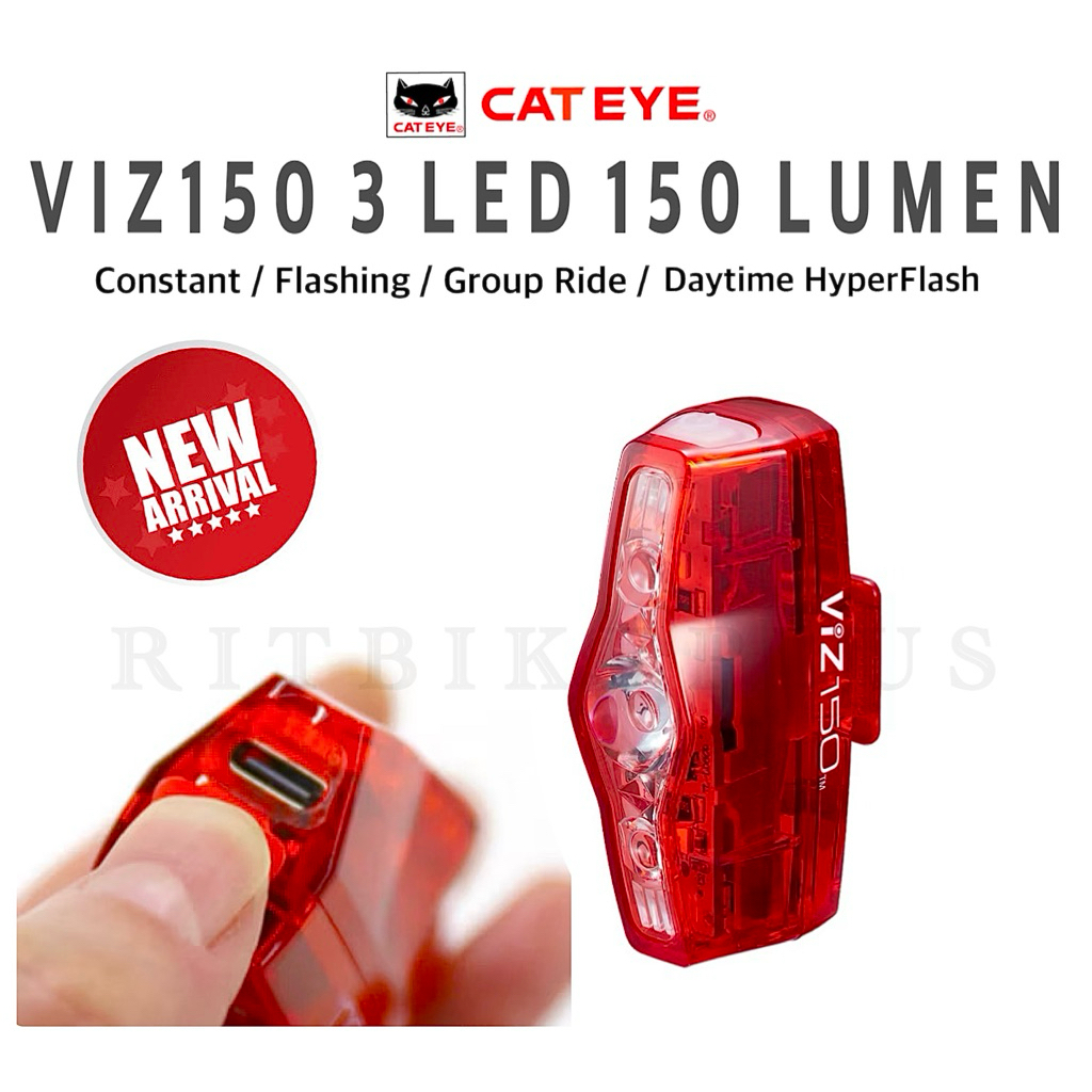 New2026 ไฟท้ายจักรยาน CATEYE รุ่น ViZ150 ไฟ LED 3 ดวง ความสว่างสูงสุด 150 ลูเมน ชาร์จผ่าน USB-C (ไม่รวมสายชาร์จในชุด)