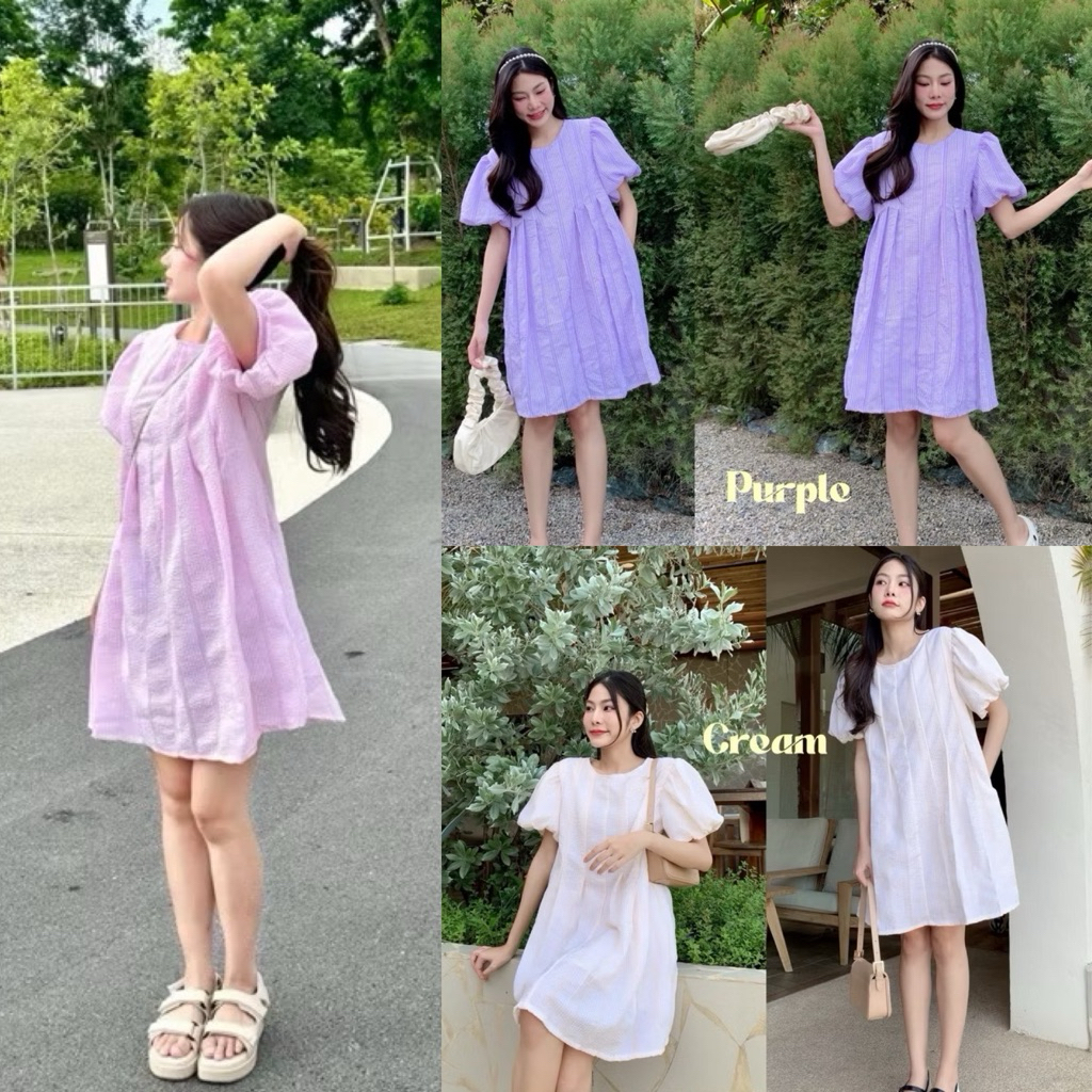 Vanilla Dress💖🌴 เดรสแขนตุ๊กตา (code video ลด30%)(🚗มีส่งด่วนกทม.) น่ารักมาก คอกลมแต่งจีบ  สาวอวบใส่ได้น้า
