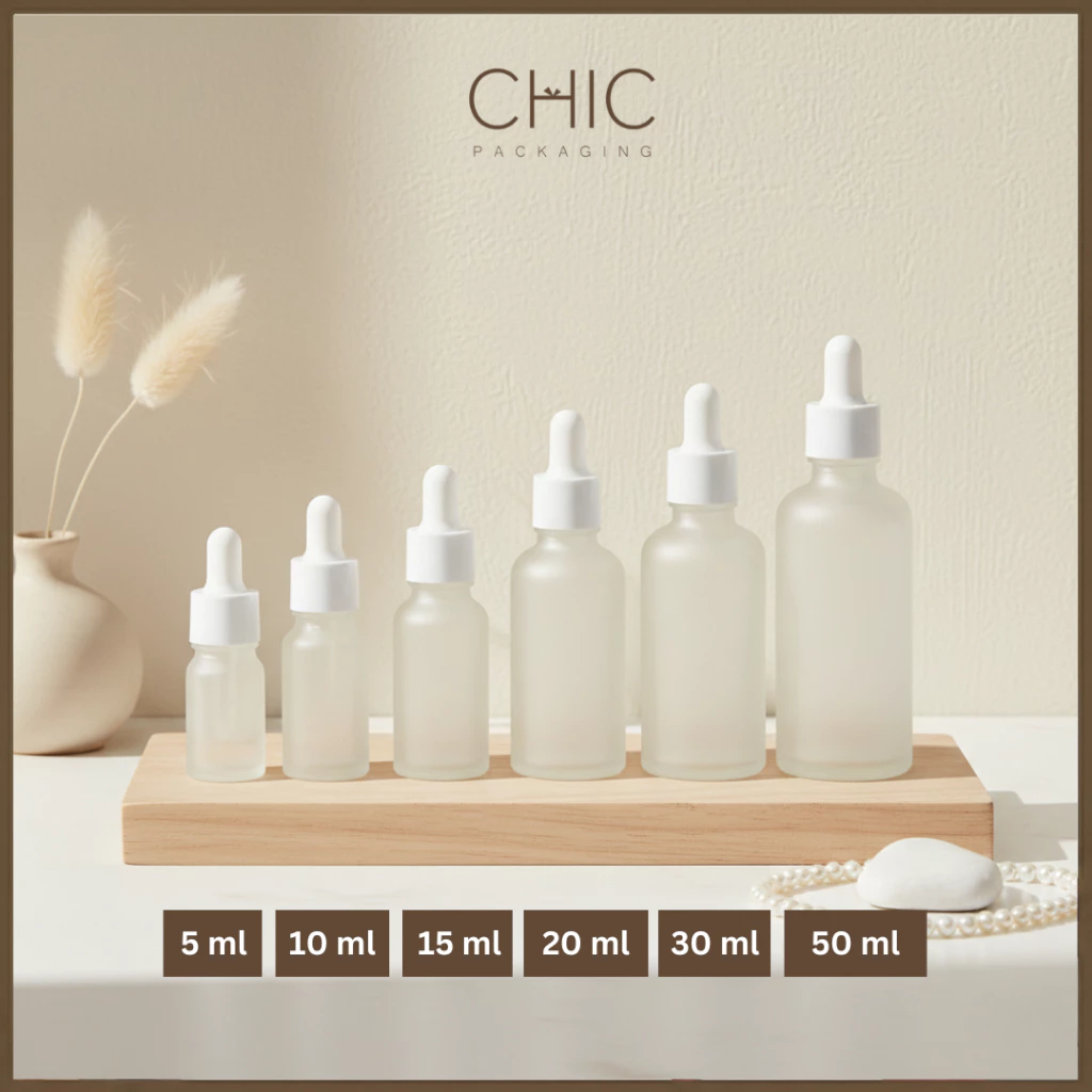 ขวดหยดแก้วสีขาวหมอก ขนาด5/10/15/20/30/50ml ขวดดรอปเปอร์ ใส่เซรั่ม ใส่น้ำมันหอมระเหย Frosted Glass thumbnail 3
