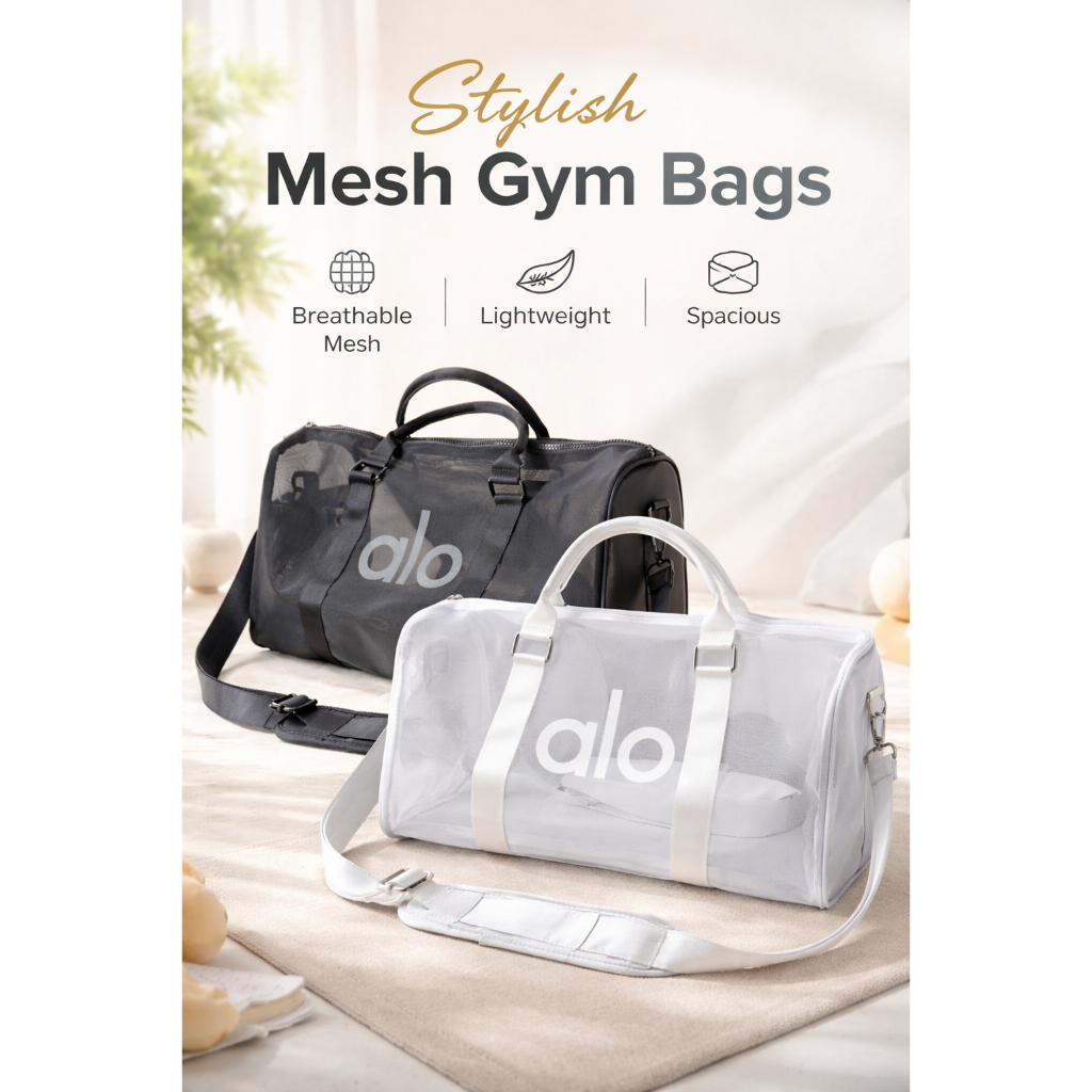 Alo Mesh Gym Bag กระเป๋าฟิตเนสตาข่าย ใส่เสื้อผ้า/รองเท้า ระบายอากาศได้ดี สายสะพายปรับได้