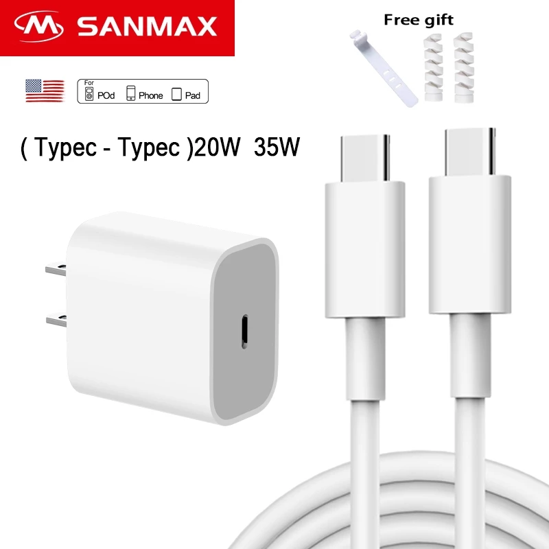 ชุดชาร์จ sanmax หัวชาร์จ PD 20W 35W สายชาร์จ Typec 3a 60w ชาร์จเร็ว สำหรับ i15 i16 i17 Android Tablet PC รับประกัน1ป A