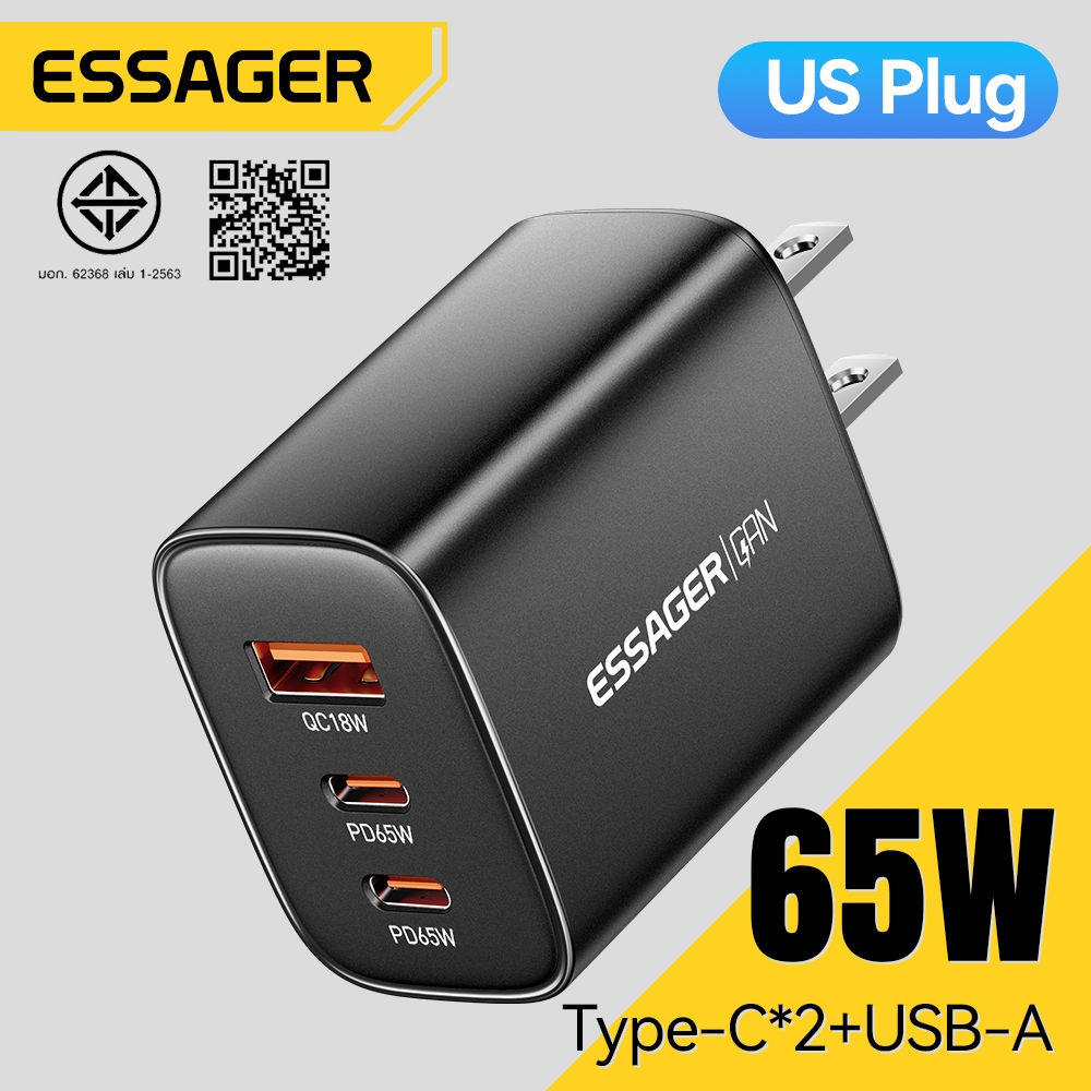 Essager 65W GaN (2C+A)ที่ชาร์จพกพา สามารถใช้งานร่วมกับอุปกรณ์ได้หลากหลาย และสามารถชาร์จอุปกรณ์หลายเครื่องพร้อมกันได้