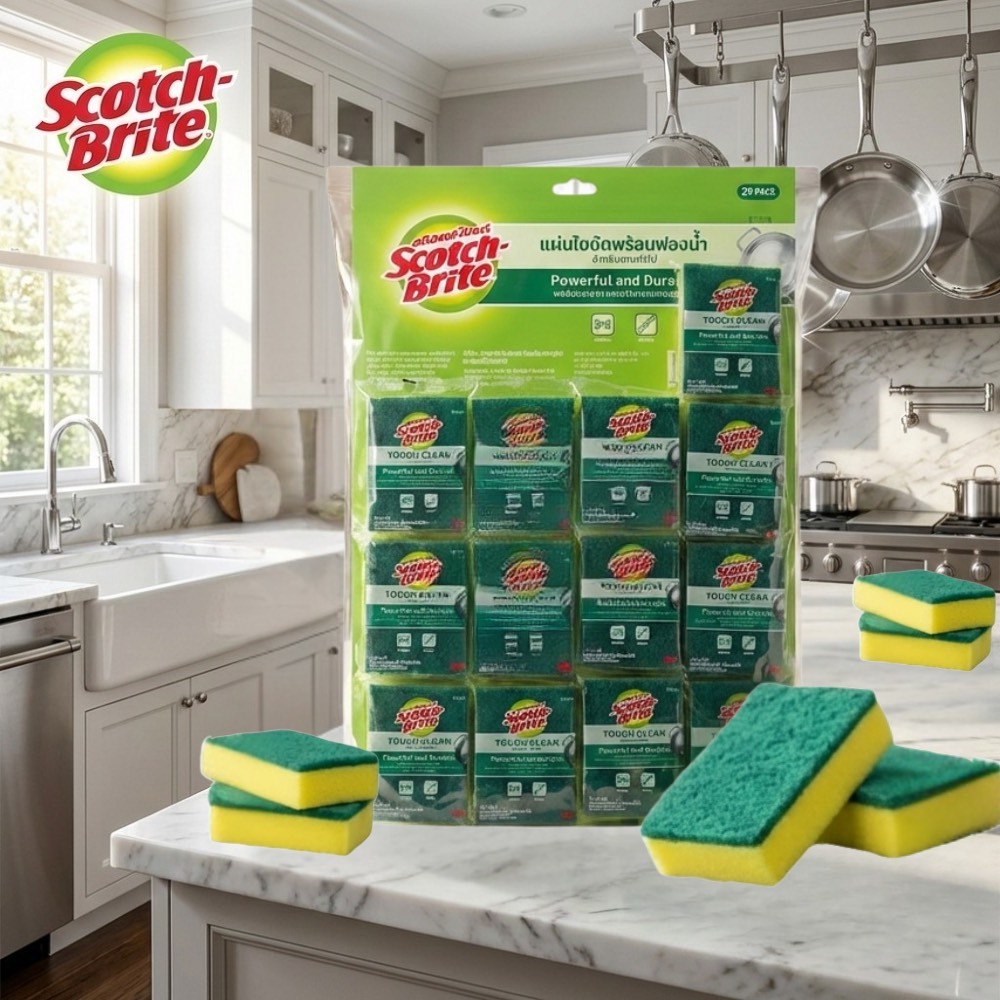 [ยกแผง] Scotch Brite สก๊อตไบร์ท ฟองน้ำและแผ่นใยขัด  3Mของแท้ ฟองน้ำล้างจาน +แถมฟรี 5ชิ้น!!
