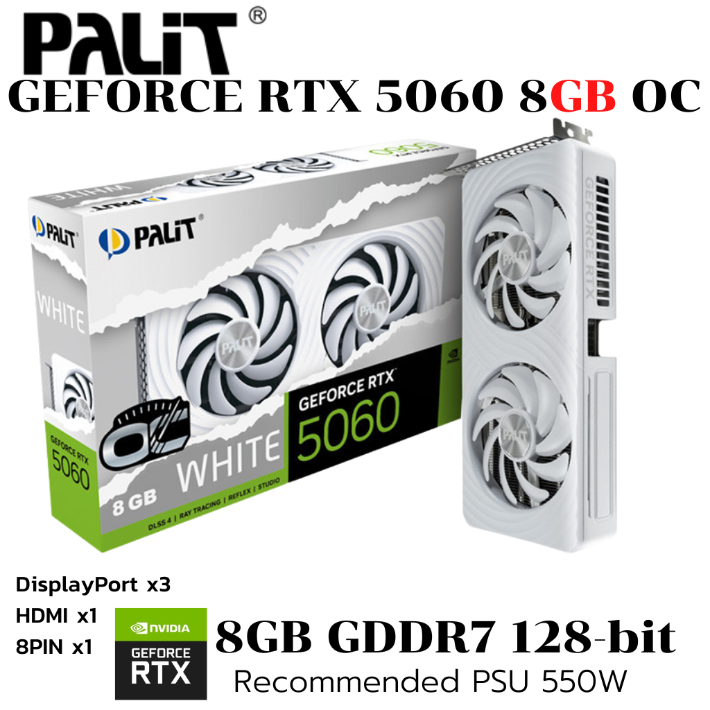 VGA(การ์ดจอ) PALIT GEFORCE RTX 5060 OC WHITE - 8GB GDDR7