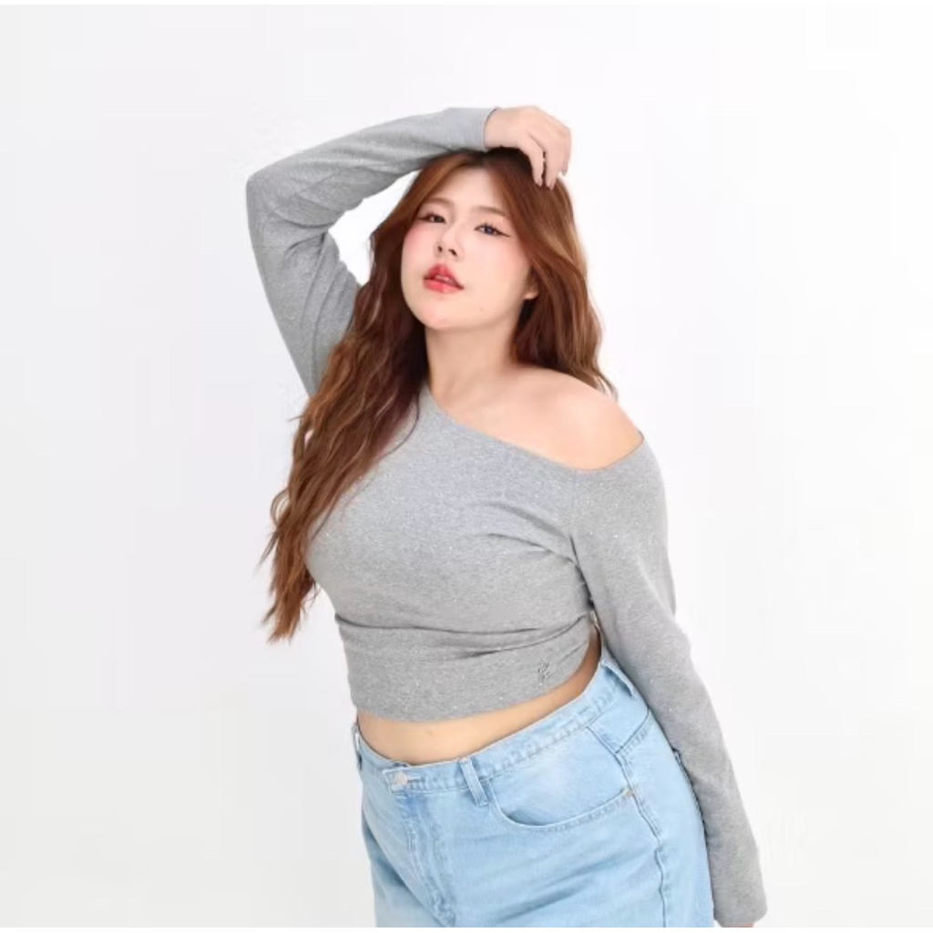 เสื้อปาดไหล่เฉียงเปิดไหล่ JARINYA ผ้า Cotton ยืดนุ่ม ใส่สบาย