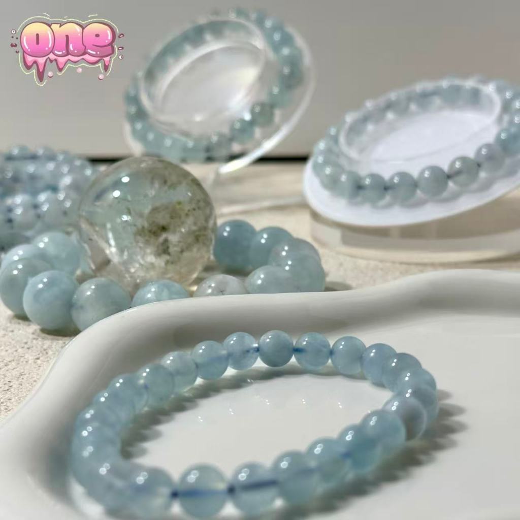 หินอความารีน อความารีน Aquamarine กำไลข้อมือหินแท้ หินนำโชค หินมงคล เสริมโชคลาภ หายาก แท้100%