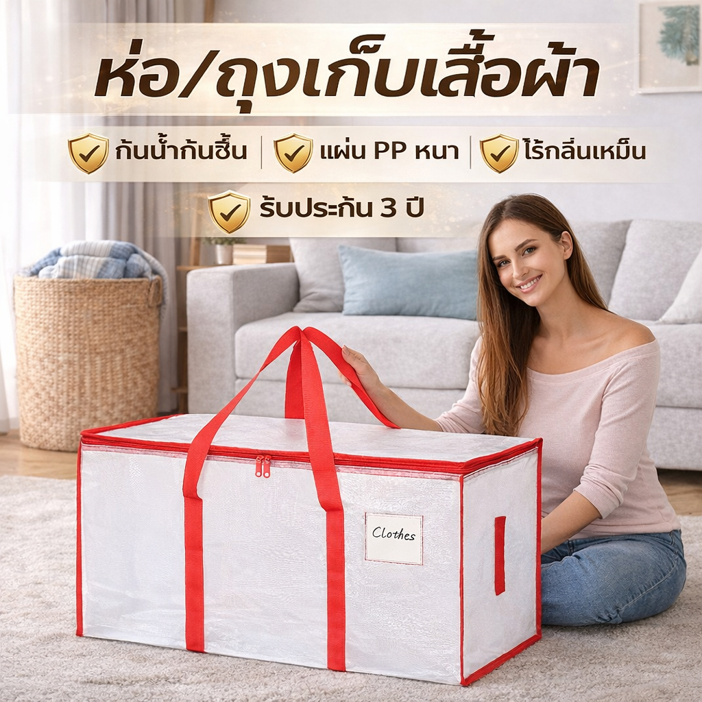 ถุงเก็บผ้านวมขนาดใหญ่พิเศษ ถุงเก็บเสื้อผ้า ถุงเก็บของอเนกประสงค์ กันน้ำ กันฝุ่น กันชื้น พับได้