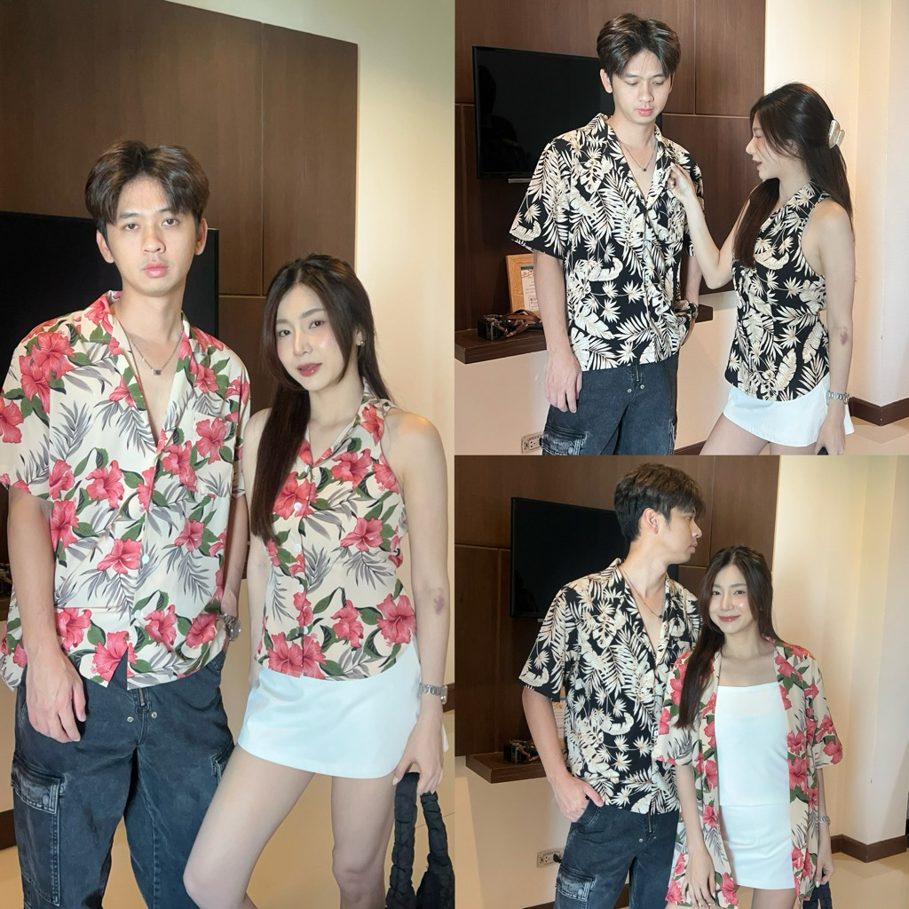 BRB : เสื้อคอปก เสื้อลาย เสื้อคู่สงกรานต์ลายดอก  เสื้อคู่ใส่สงกรานต์ เสื้อไปทะเล เสื้อคู่กับแฟน