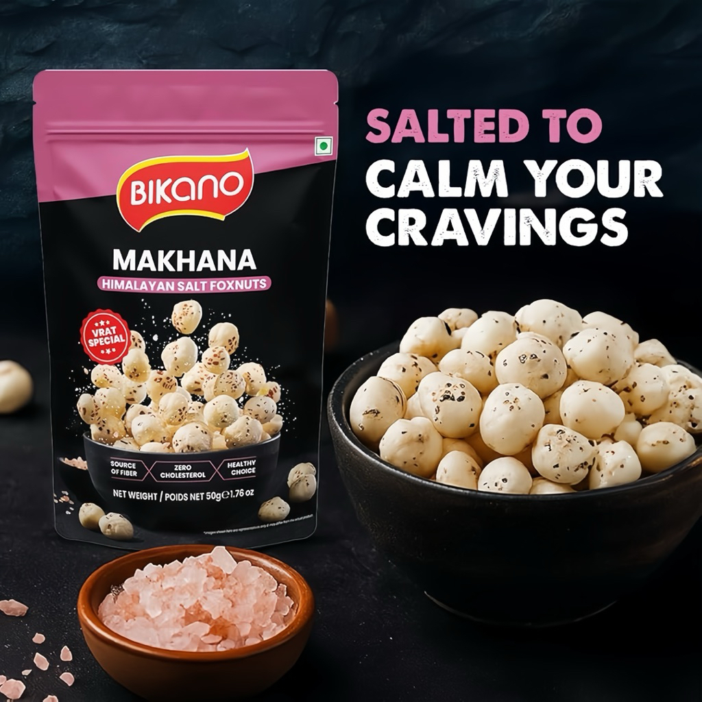 ขนมเมล็ดบัวคั่ว Bikano Makhana Himalayan Salt | Roasted Foxnut | Crunchy Light Snack | 50g