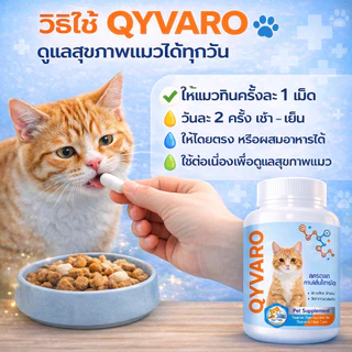 QYVARO อาหารเสริมแมว ดูแลแมวไม่สบาย หวัดแมว จาม น้ำมูกไหล เสริมภูมิแมว บำรุงทางเดินหายใจ