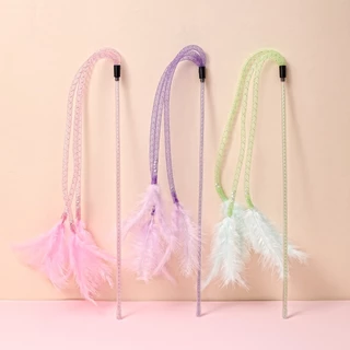 ไม้ตกแมว3หัว ไม้ตกแมวขนนก 3 เส้น ด้ามยาว 42 ซม. สีพาสเทล ของเล่นแมวขนนุ่ม