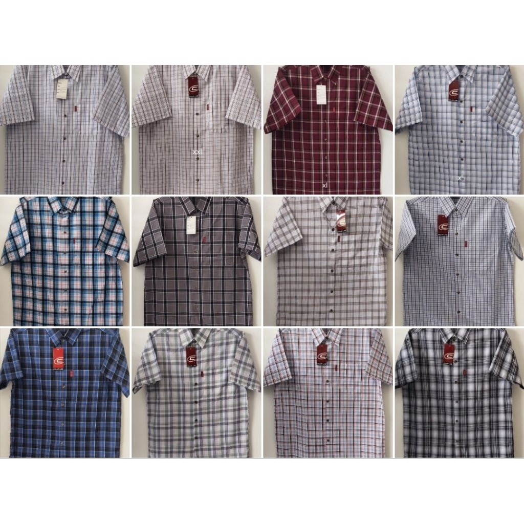 เสื้อเชิ๊ตลายแขนสั้นชายผ้าคอทตอลเนื้อดี