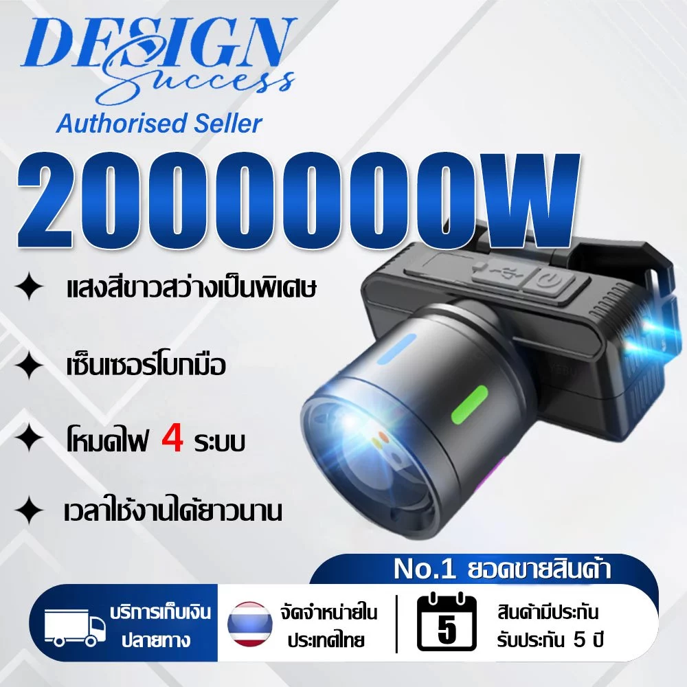 【รับประกัน 5 ป】ไฟคาดหัวแรงสูง 2000000W ไฟส่องกบ แบตอึด48-72ชม.ไฟฉายแรงสูง ไฟสายคาดหัว ไฟฉายแบบชาร์จ หม้อแบตคาดหัว