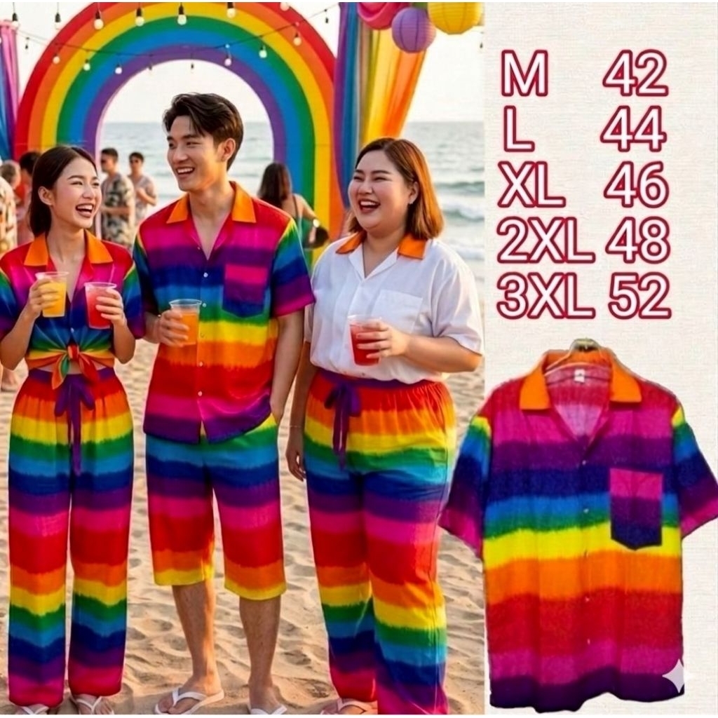 📍ใส่ได้ชาย-หญิง ขายแยกชิ้น📍เสื้อรุ้ง กางเกงรุ้ง ชุดรุ้ง ชุดสีสด เสื้อฮาวายรุ้ง