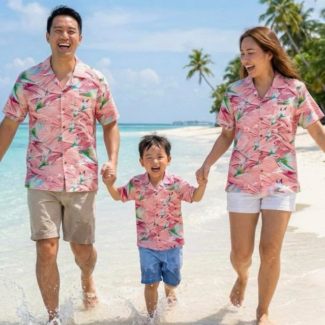 ROAMING HR04 เสื้อฮาวาย ผ้าเรยอนญี่ปุ่น เสื้อครอบครัว Rayon Hawaiian Shirts ( ปลาบินโอโรส )