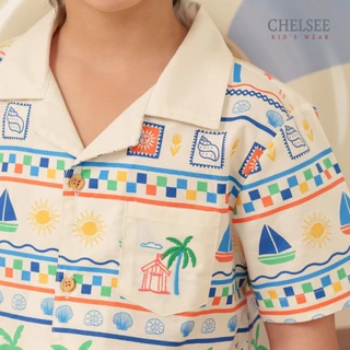 Chelsee เสื้อเชิ้ตฮาวาย กางเกงขาสั้น ธีมทะเล 100%Cotton เด็กผู้ชาย อายุ 1.5-10 ปี เสื้อผ้าเด็กโต รุ่น 128254/128248