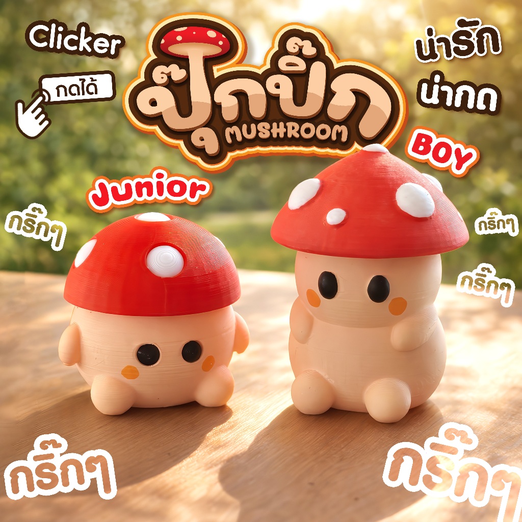 เห็ดน้อย กดได้ คลายเครียด น้องปุ๊กปิ๊ก Boy - Junior Clicker Fidget 3DPrint ตกแต่งโต๊ะ สินค้าพร้อมส่ง