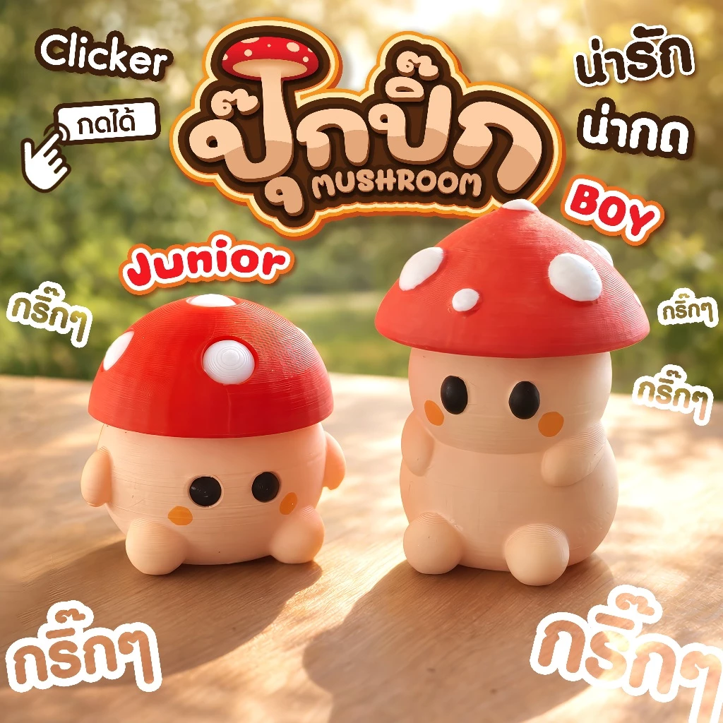 เห็ดน้อย กดได้ คลายเครียด น้องปุ๊กปิ๊ก Boy - Junior Clicker Fidget 3DPrint ตกแต่งโต๊ะ สินค้าพร้อมส่ง