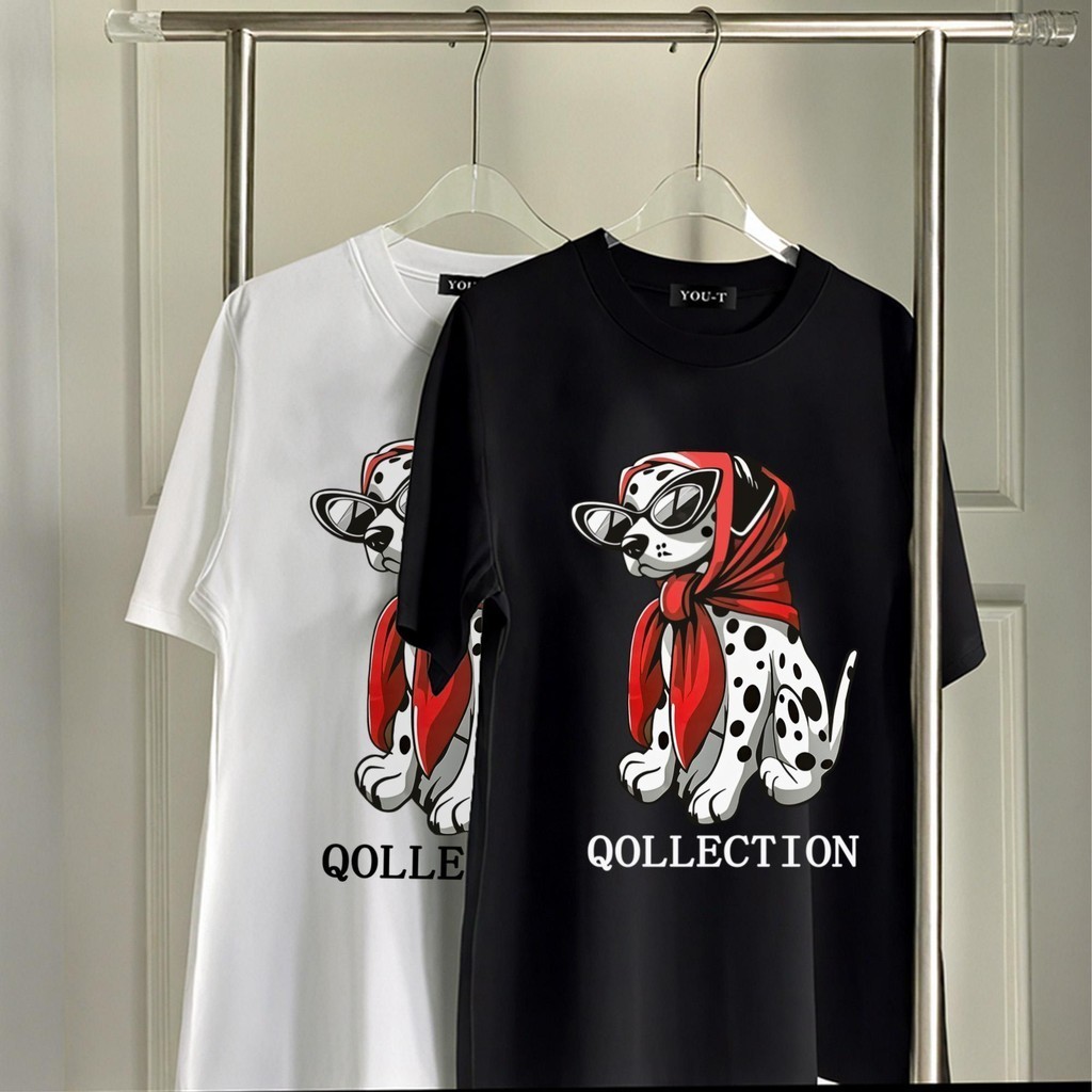 เสื้อยืดแขนสั้น สไตล์สตรีท อเมริกัน ผ้าฝ้ายแท้ 100% นุ่มสุดๆ พิมพ์ลาย QOLLECTION DOG