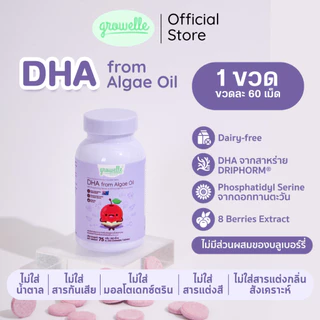 ● 1 ขวด 60 เม็ด - DHA Algae Oil วิตามินเด็ก เสริมพัฒนาการสมอง ระบบประสาท และสมาธิ รสมิกซ์เบอร์รี่ ตรา Growelle