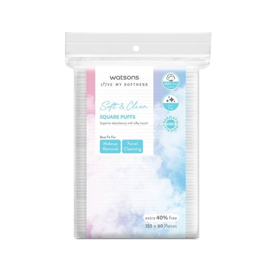 ลดเพิ่ม 30% 🔥 watsons วัตสัน สำลีแผ่นสี่เหลี่ยม 210 แผ่น.