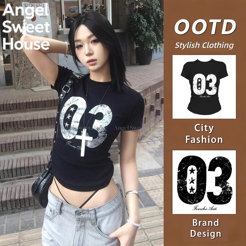 COD (จัดส่งตลอด 24 ชั่วโมง） สไตล์เกาหลี TOP y2k แฟชั่น baby เข้ารูป เซ็กซี่ เสื้อ baby tee