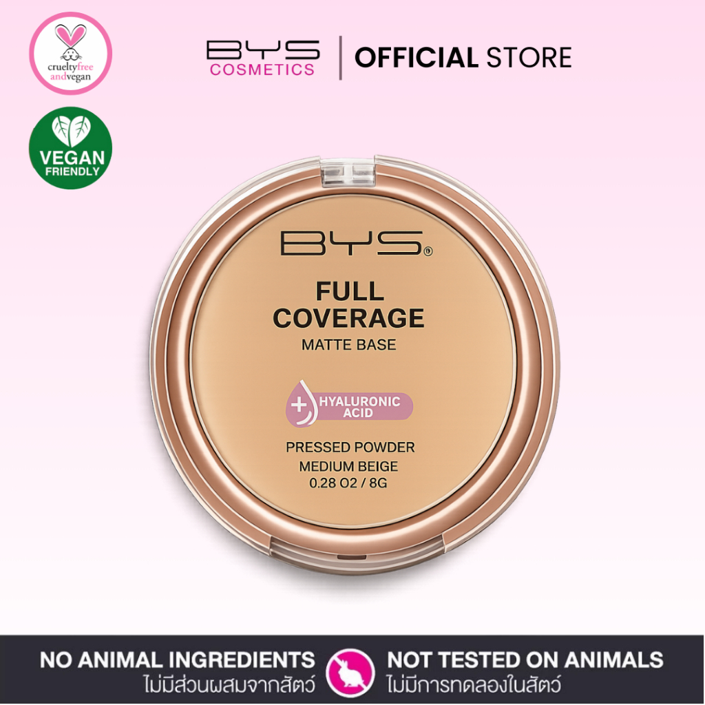 BYS Cosmetics Full Coverage Matte Base Pressed Powder 8 g. แป้งพัฟเนื้อแมตต์ คุมความมัน