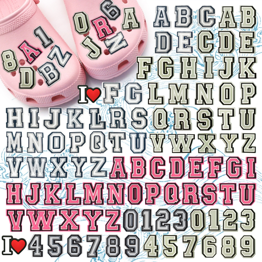 hot 💥1pcs สีเทาและสีเรืองแสง ตัวอักษรสีชมพู A-Z shoe Charms💥 DIY ถอดแยกได้ sandal pin เครื่องประดับรองเท้า ของขวัญวันเกิ