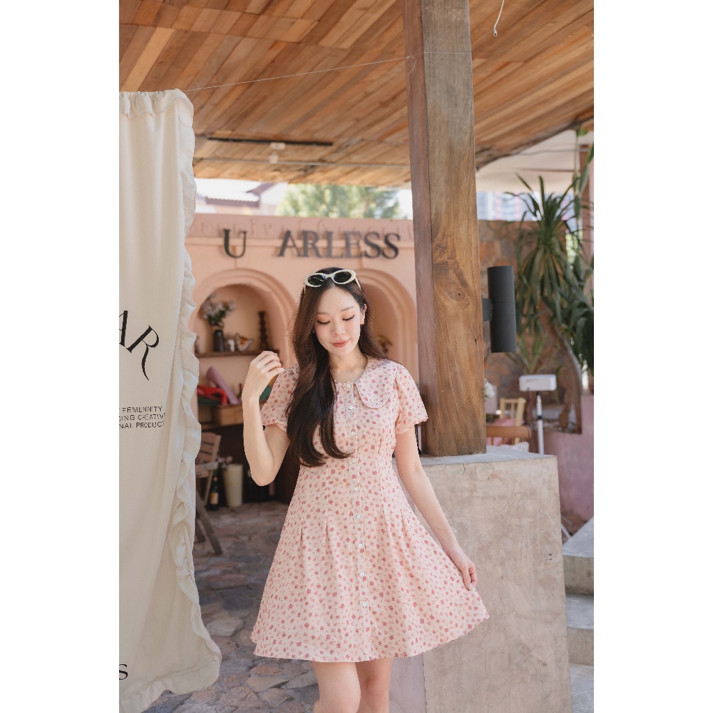 Pamlook Tulip dress ลายดอกเล็กชมพู