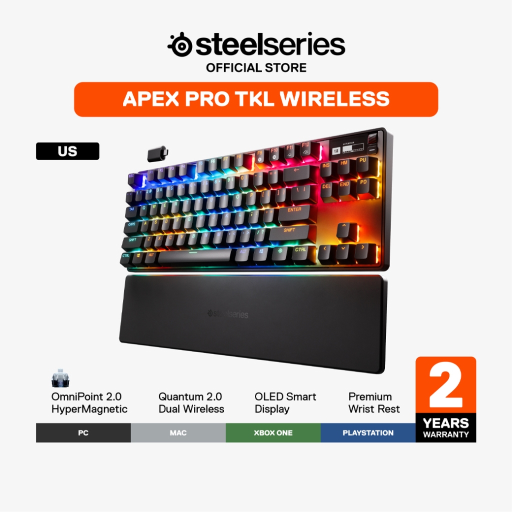 SteelSeries Apex Pro TKL Wireless Magnetic Gaming Keyboard คีย์บอร์ดเกมมิ่งไร้สาย TKL ไฟ RGB