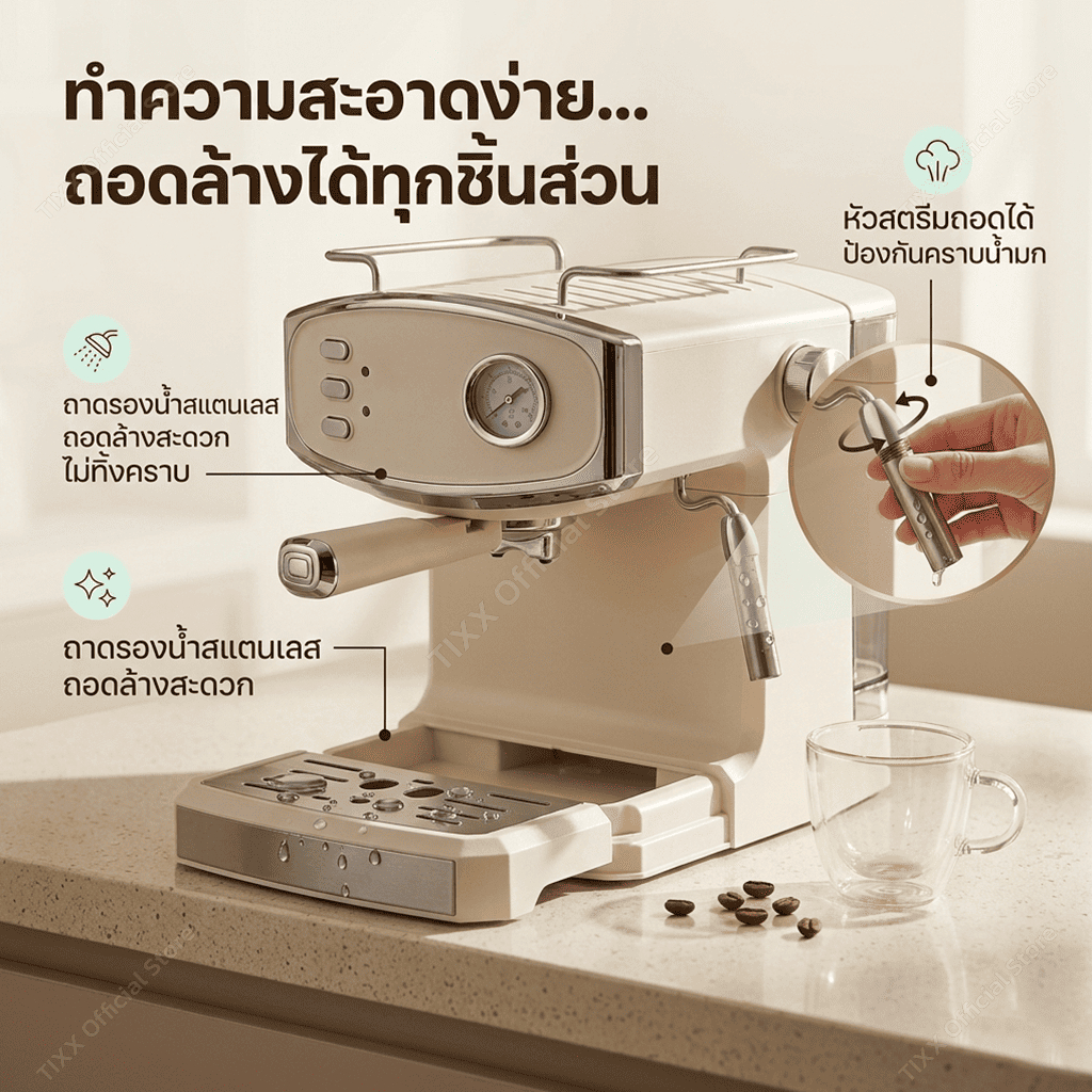 เครื่องชงกาแฟเดี่ยว 1.6L ดีไซน์วินเทจทันสมัย ขนาดกะทัดรัด รูปที่ 7
