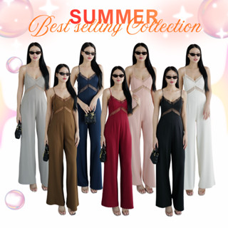 INTUON #9552  จั้มยาวสายเดี่ยวแต่งลูกไม้ขอบอกแล้วใต้อก ตัวนี…