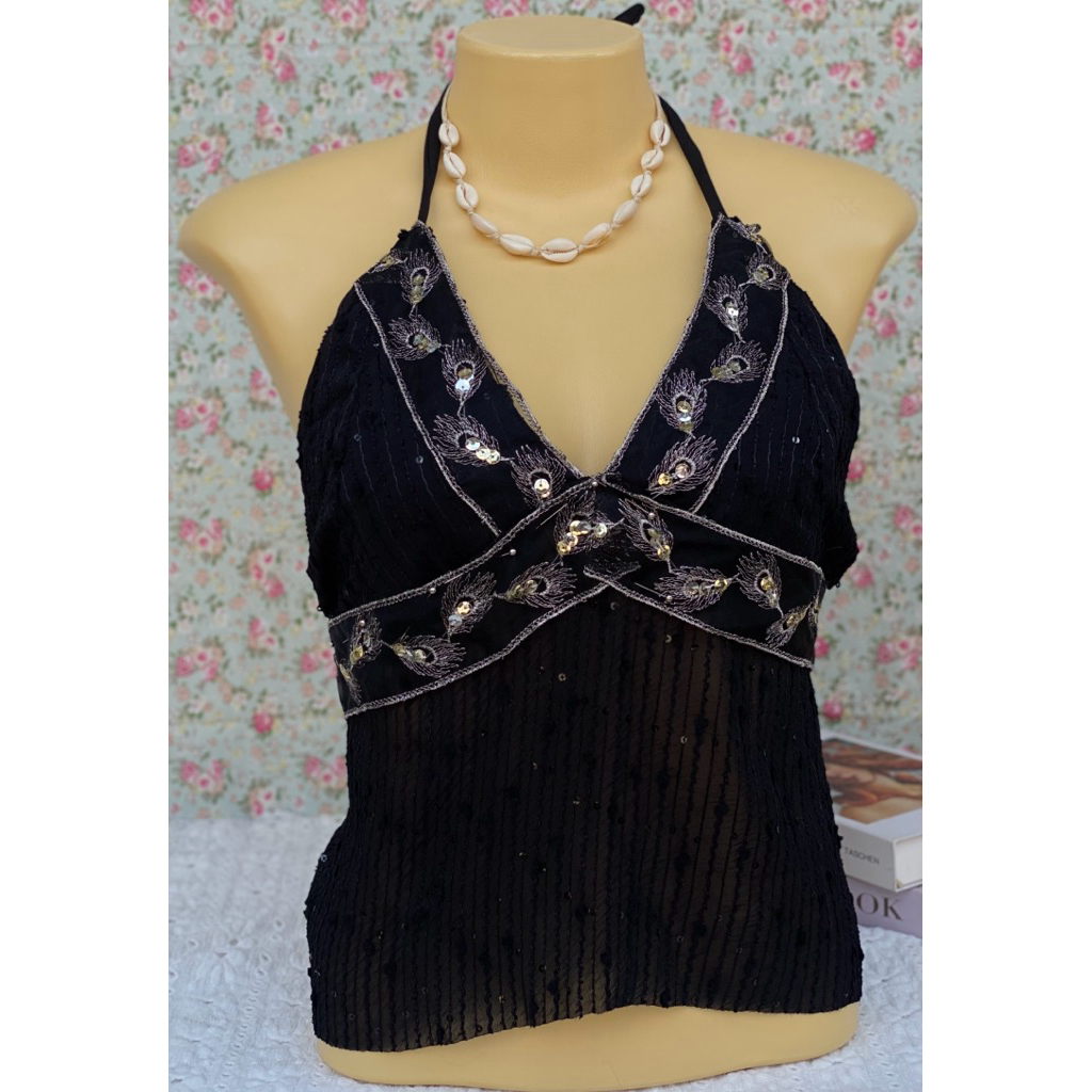 ❤️NNN.ROOM❤️ Summer สายเดี่ยวผูกคอ ผูกหลัง เสื้อครอปสายคล้องคอแบบเปิดหลัง สไตล์ Y2K สำหรับฤดูร้อน