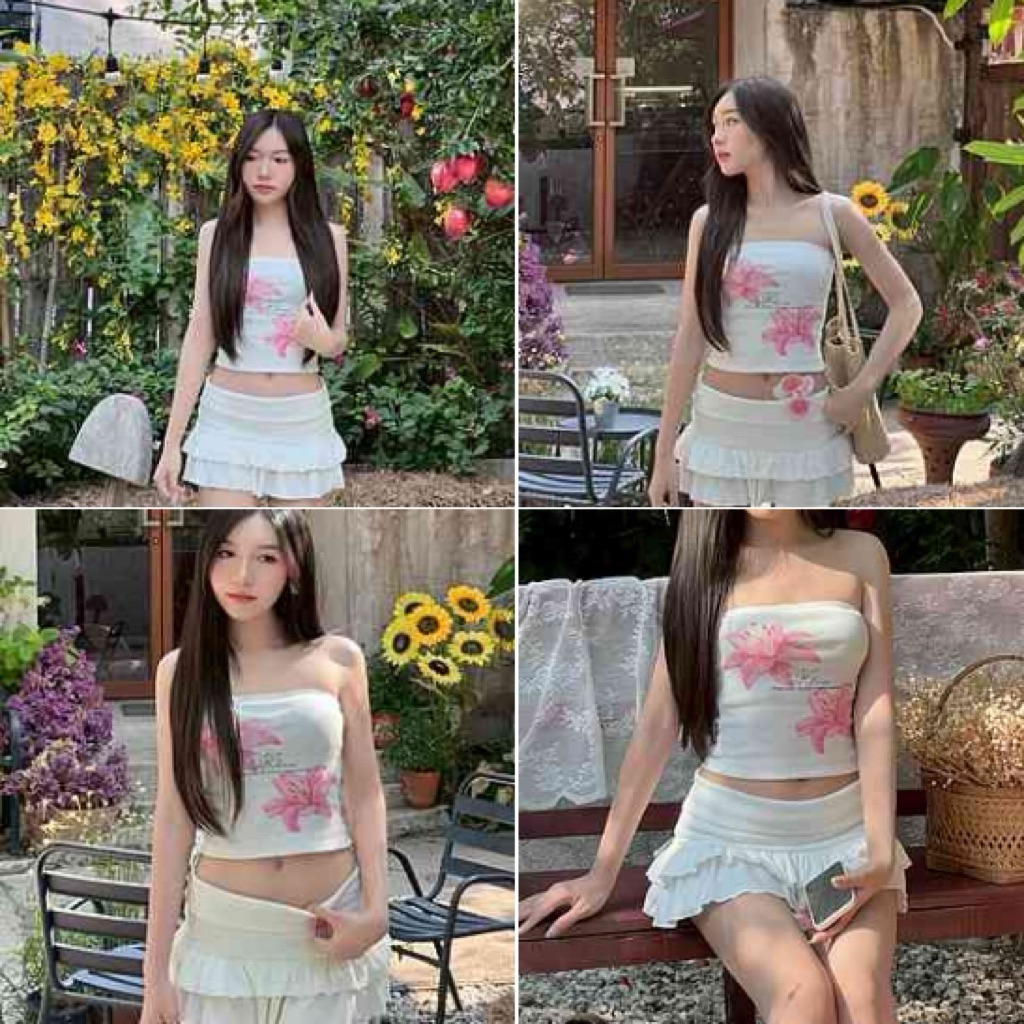 Summer Strapless Top เสื้อเกาะอกพิมพ์ลาย ป้าย bykim
