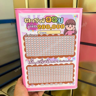 กระปุกออมสินสีชมพูพาสเทล (เคลือบ3ชั่น) 23cm พร้อมตารางออม สติ๊กเกอร์น่ารักv365 วัน