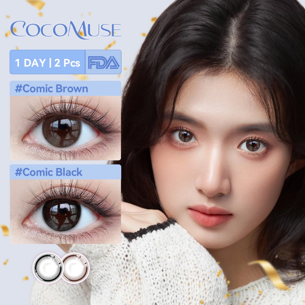 COCOMUSE คอนแทคเลนส์ Comic Brown/Black-14MM คอนแทคเลนส์สไตล์เกาหลี ลายเล็กธรรมชาติ ใส่น่ารัก อ่อนโยน
