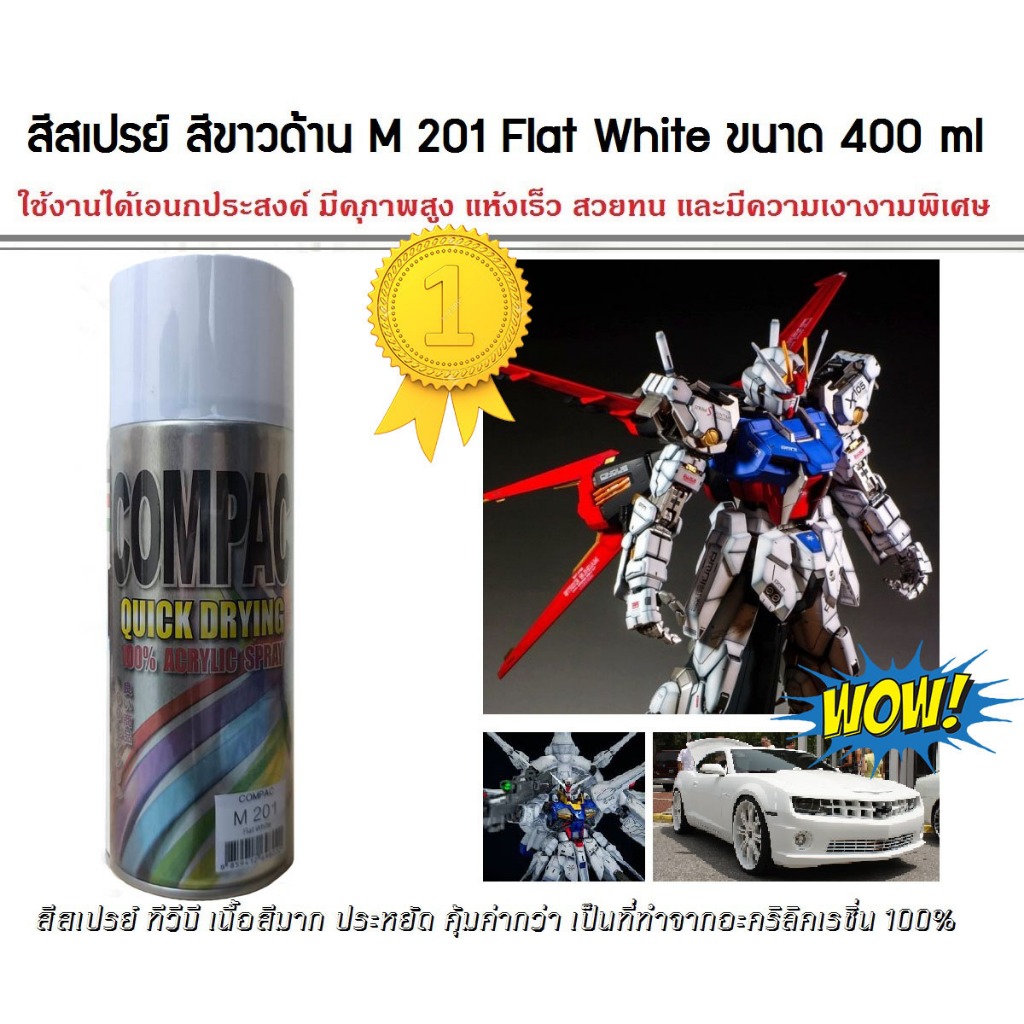 MPS Shop สีสเปรย์  สีขาวด้าน M 201 Flat White ขนาด 400 ml ใช้งานได้อเนกประสงค์ ของตกแต่งบ้าน โมเดล ฟ