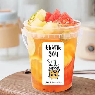 ( LP ) สติกเกอร์ THANK YOU ลายชานมไข่มุก สติกเกอร์ปิดผนึก ขนาด 3x6 ซ.ม ( 100 ดวง/แพค )