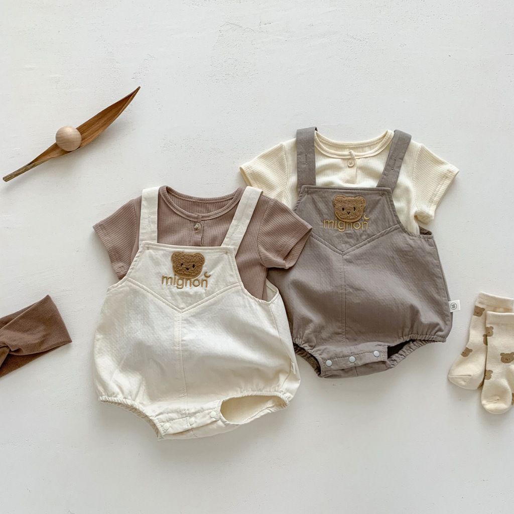 NT Baby - 207 ส่งด่วนกทม 🌙 Mignon Bear Set 🧸 ชุดเอี๊ยมเจ้าหมีสุดมินิมอล  น่ารักละมุนเกินต้าน ใส่แล้วลูกดูแพงสุดๆ ✨