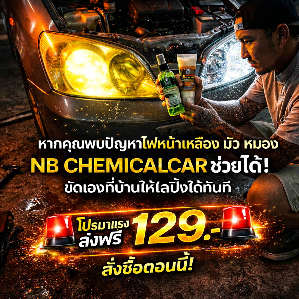 ขัดโคมไฟหน้าเหลืองตาไฟเหลือง NB Chemical Car