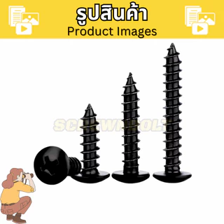 น็อต สกรู หัวร่ม หัวกระทะ แฉก T+ สแตนเลส 304 ชุบดำ เกลียวปล่อย M5 M6