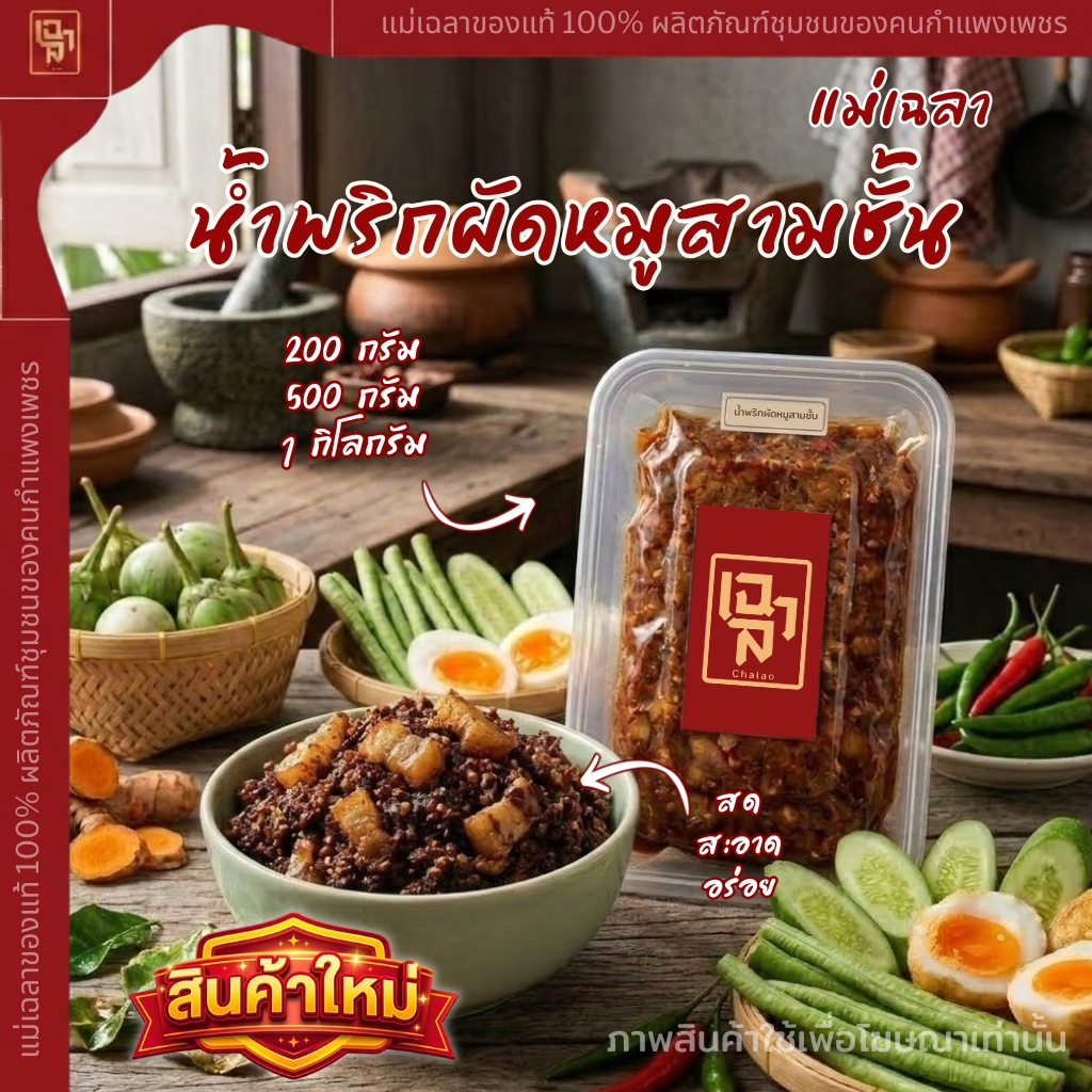 น้ำพริกผัดหมูสามชั้น แม่เฉลา ผัดสดใหม่ทุกวัน