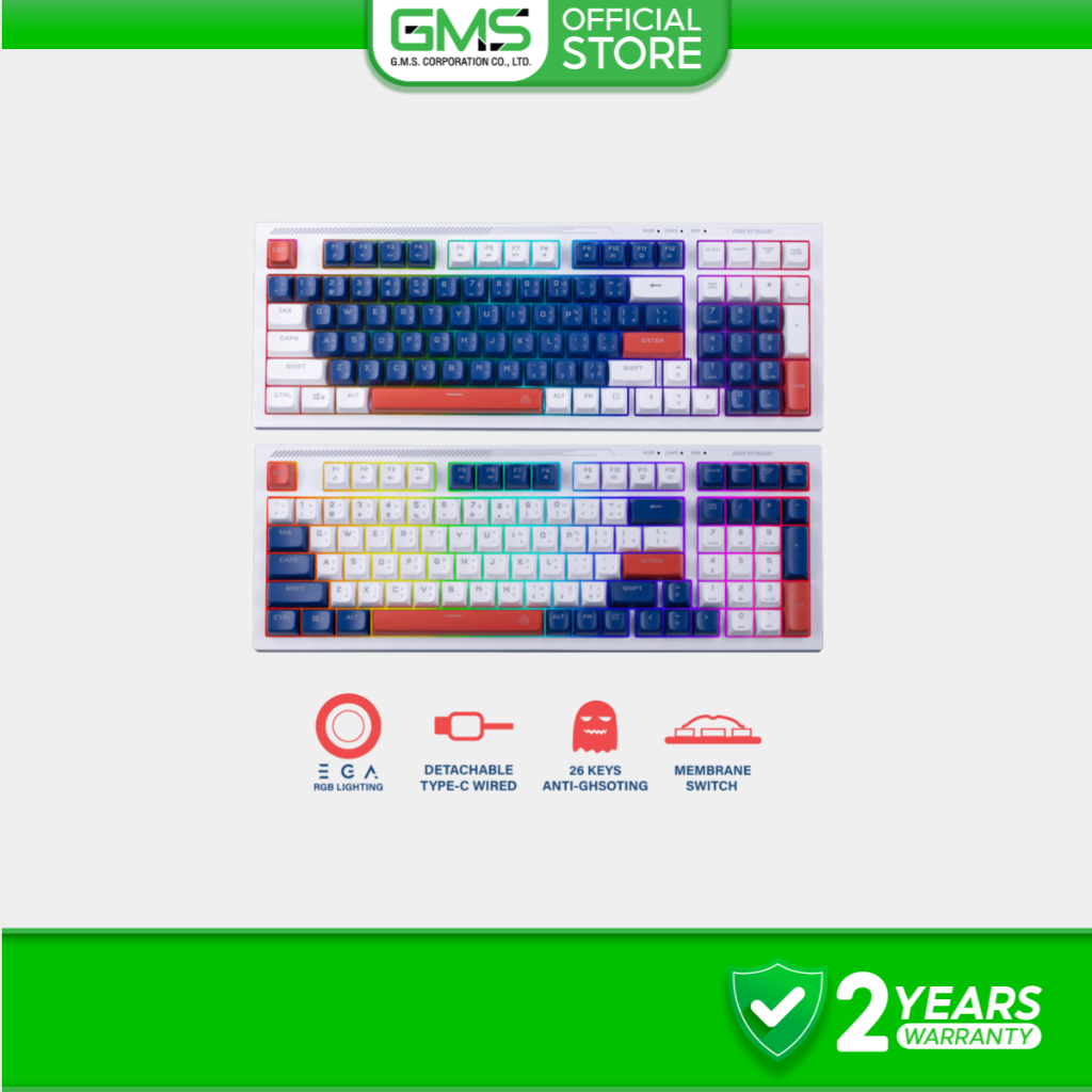 EGA คีย์บอร์ดไฟ RGB TYPE K10 Membrane Switch เสียงเบา ปุ่มนุ่ม แป้นไทย/อังกฤษ รับประกัน 2 ปี