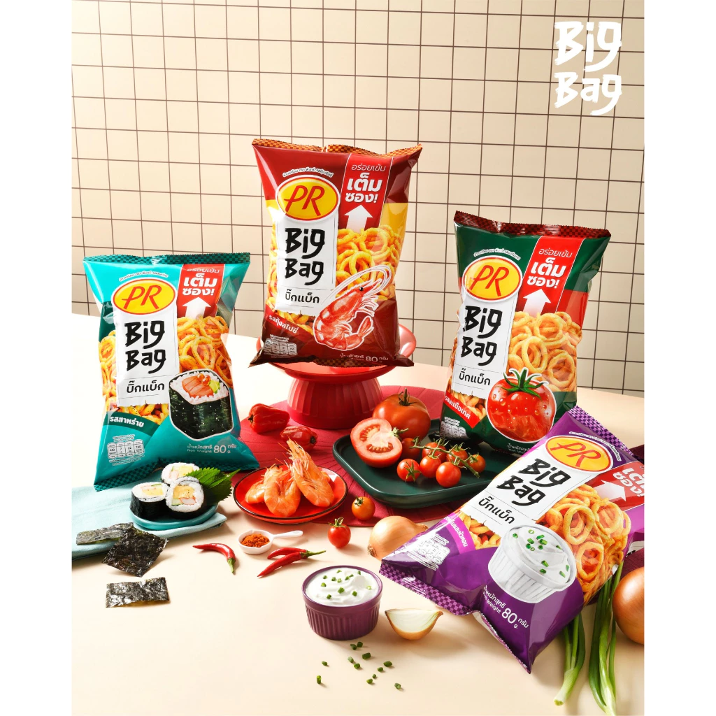 PR BigBag ข้าวเกรียบรูปวง 4 รสชาติ 80 กรัม รสชาติอร่อย กรอบอร่อยทุกคำ