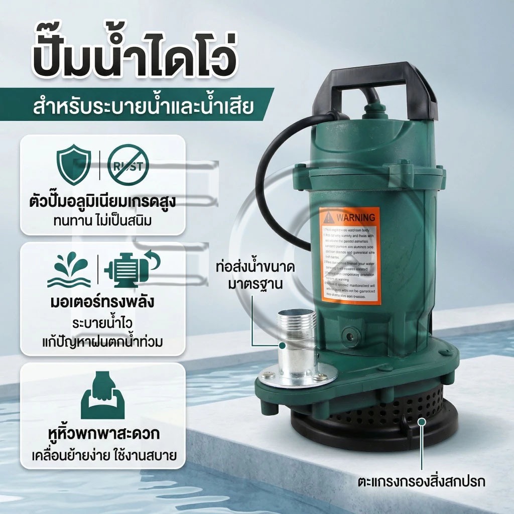 Autoview ปั๊มแช่ 1/2/3/4 นิ้ว ปั๊มจุ่ม  450 วัตต์ ขดลวดทองแดง 100% สายไฟ