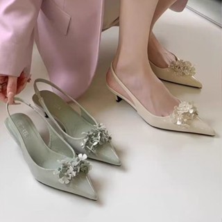 Starkela *Official* รองเท้าหัวแหลม Sling back ด้านหน้าแต่งดอ…