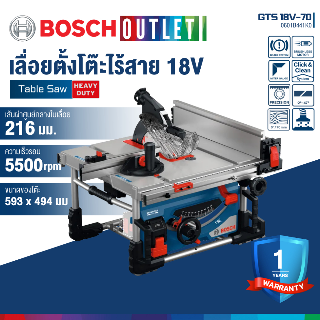 BOSCH PRO GTS 18V-70 เลื่อยตั้งโต๊ะไร้สาย #0601B441K0 (เครื่องเปล่า)