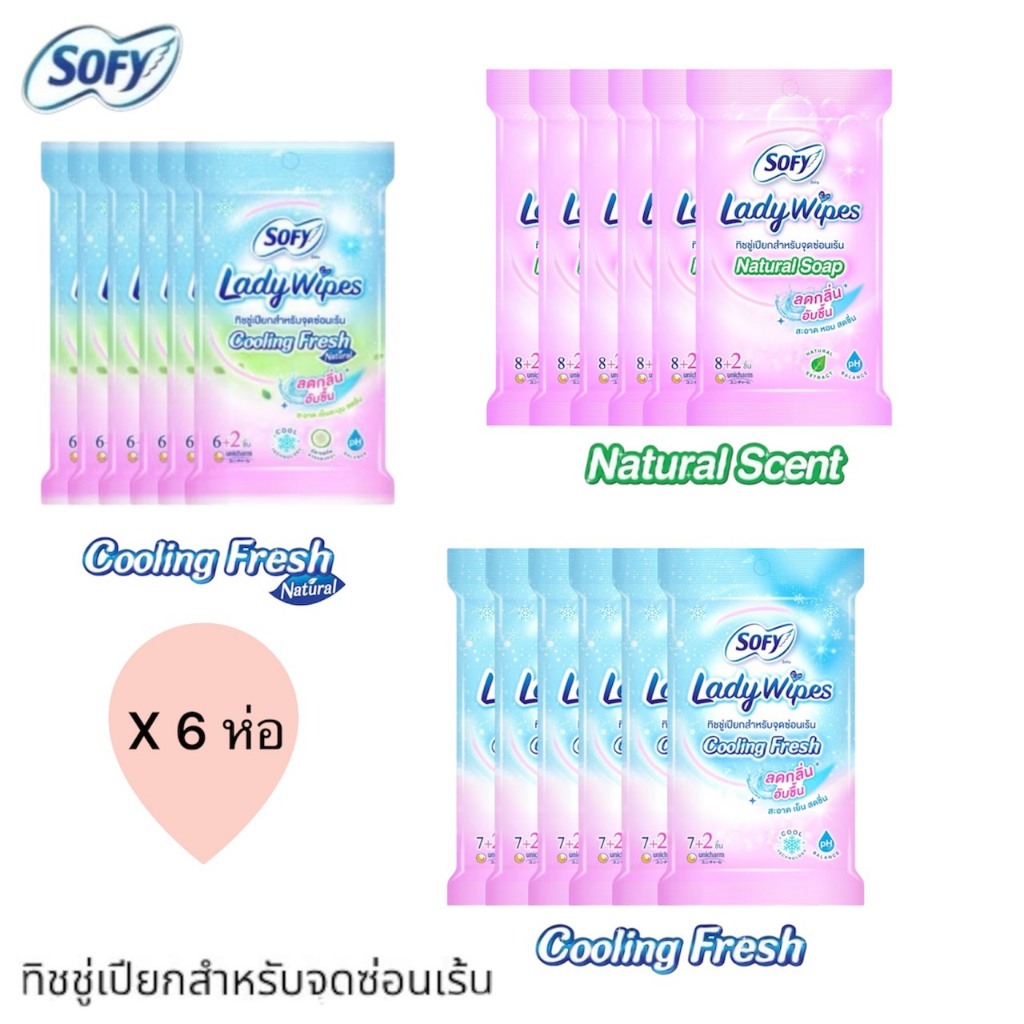 โซฟี เลดี้ ไวพส์ Sofy Lady Wipes ทิชชู่เปียกสำหรับจุดซ่อนเร้น แพ็ค6ห่อ